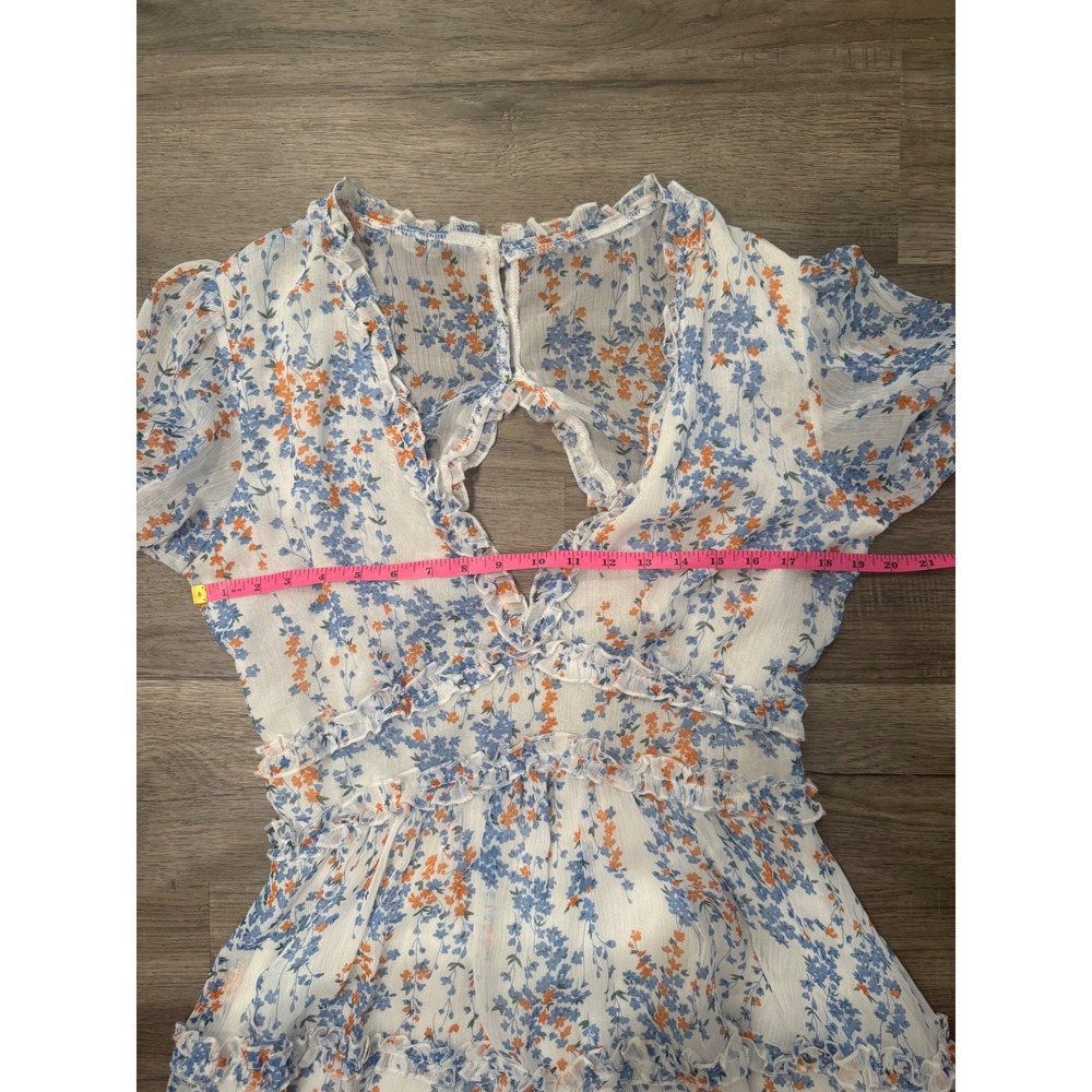 Floral Open Back Ruffle Mini Dress Cottagecore Boho Long Sleeve Women's Large - Picture 10 of 11